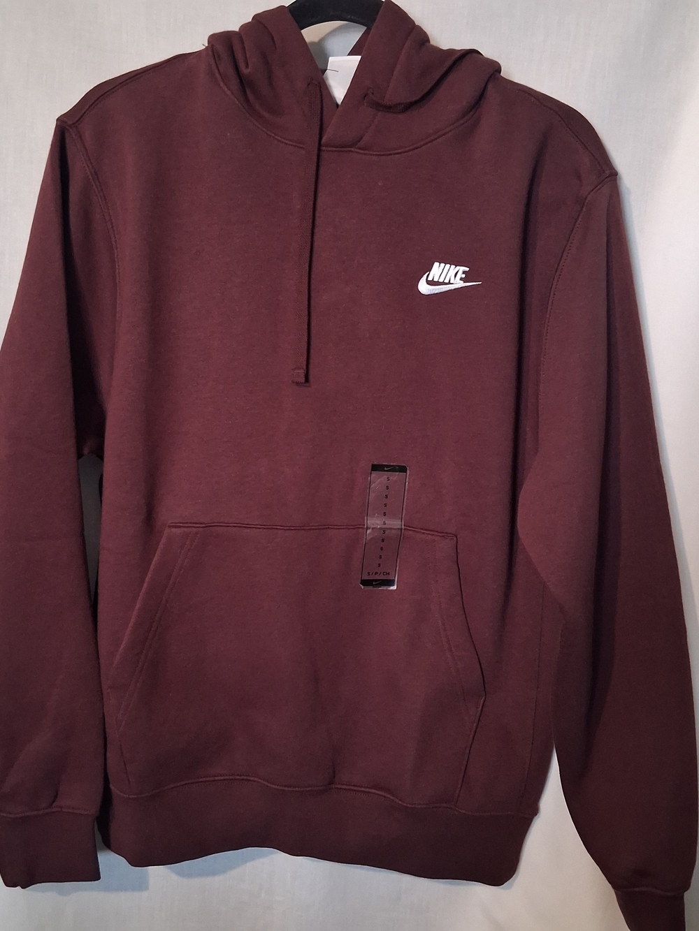 Nike Men's Burgundy Crewneck Hoodie with White Logo